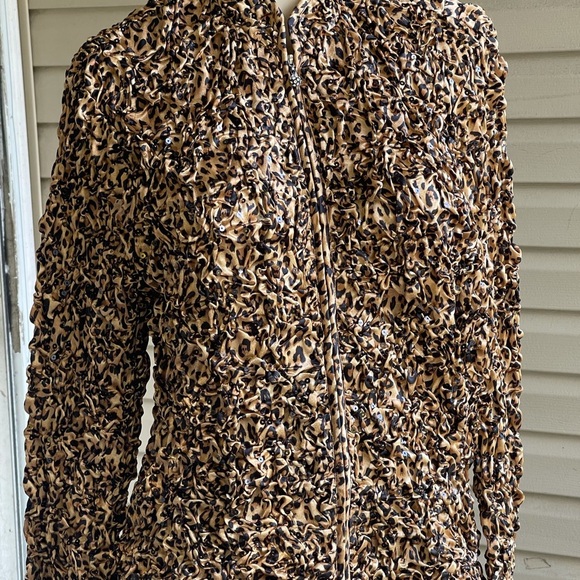 MSK Gold Black CHEETAH PRINT Soft STRETCH PUCKER JACKET SEQUINS - Picture 6 of 9